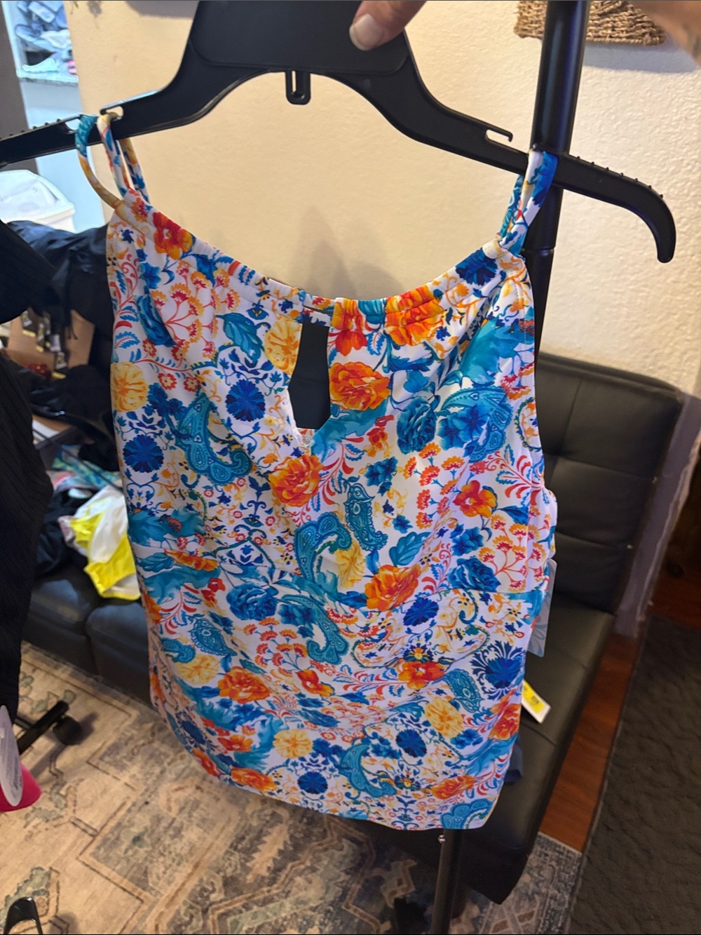 Floral Paisley Blue & Orange Spaghetti Strap Tank Top